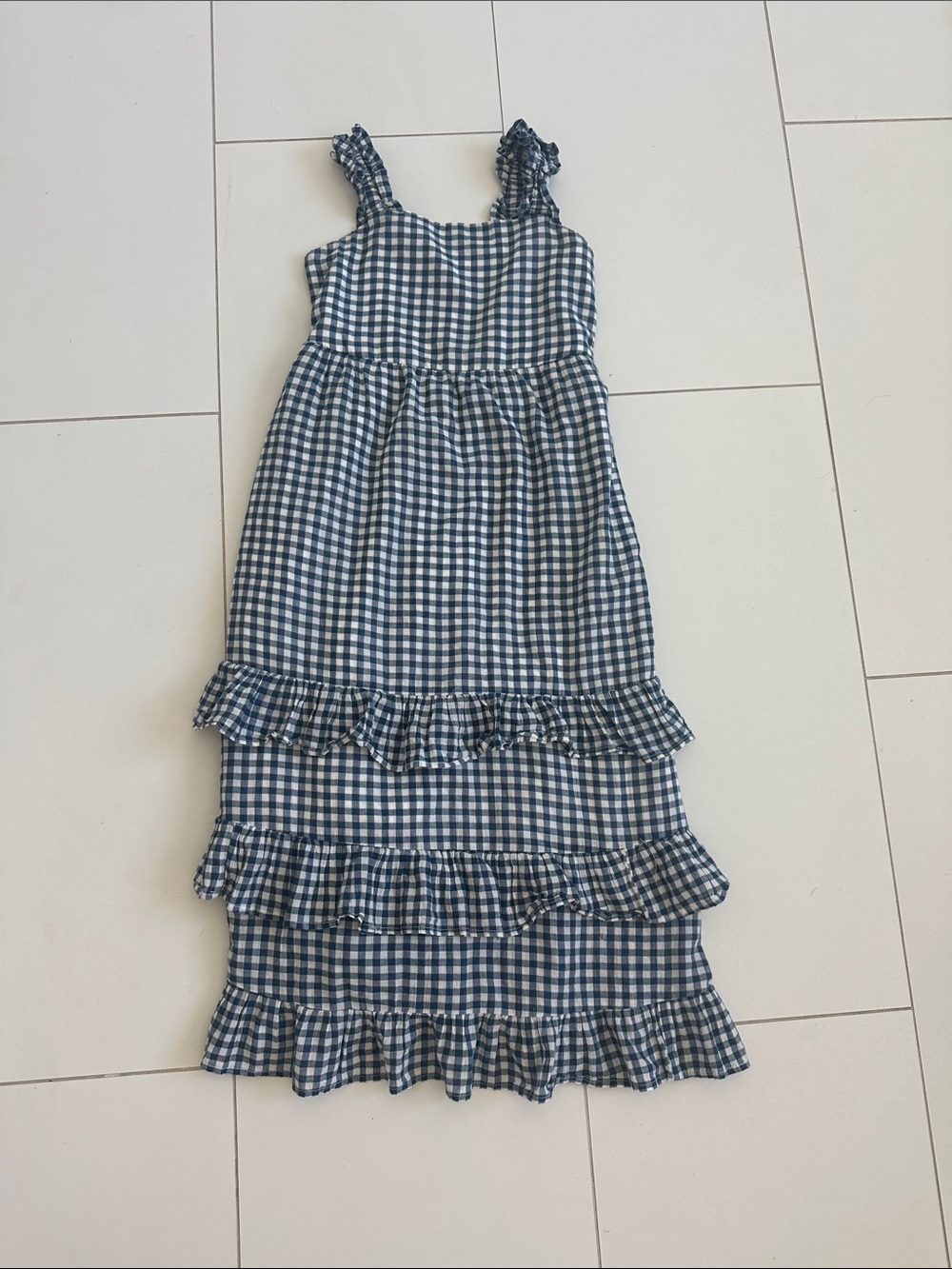 abercrombie kids Blue Gingham Ruffle Tier Dress